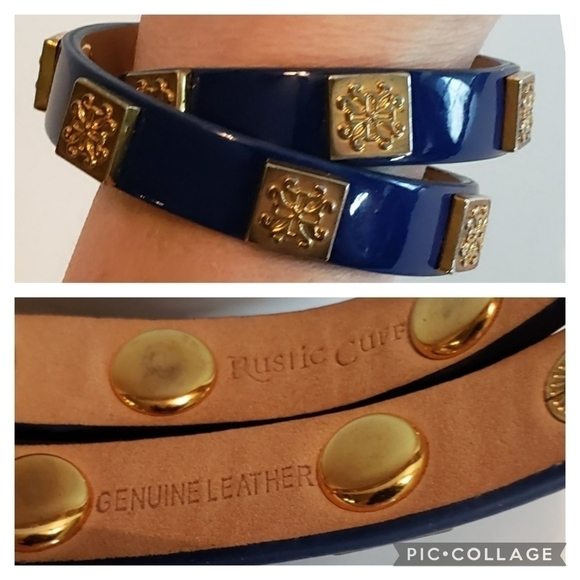 Rustic Cuff Navy Blue Patent Leather Wrap Bracelet - Picture 1 of 5